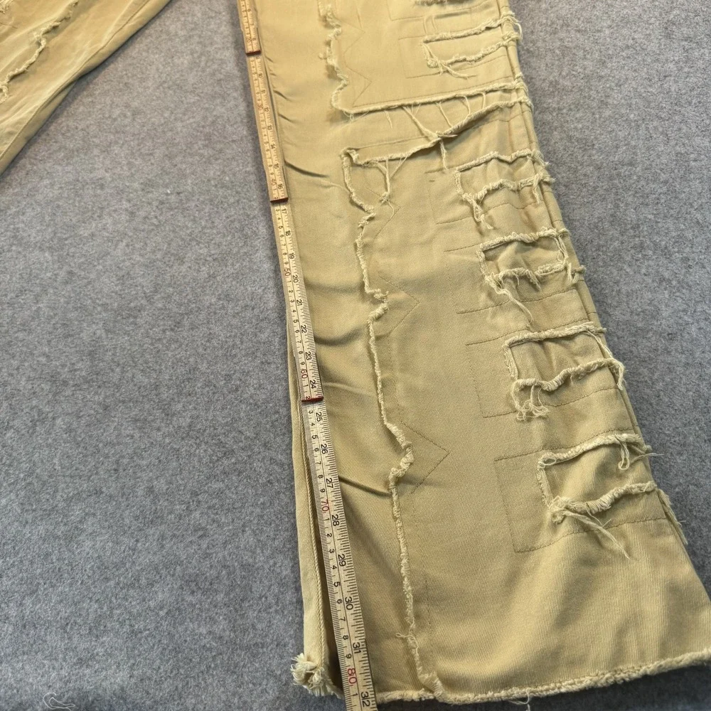 Unbranded Distressed Patchwork Pants 38 Khaki Frayed Streetwear Detail